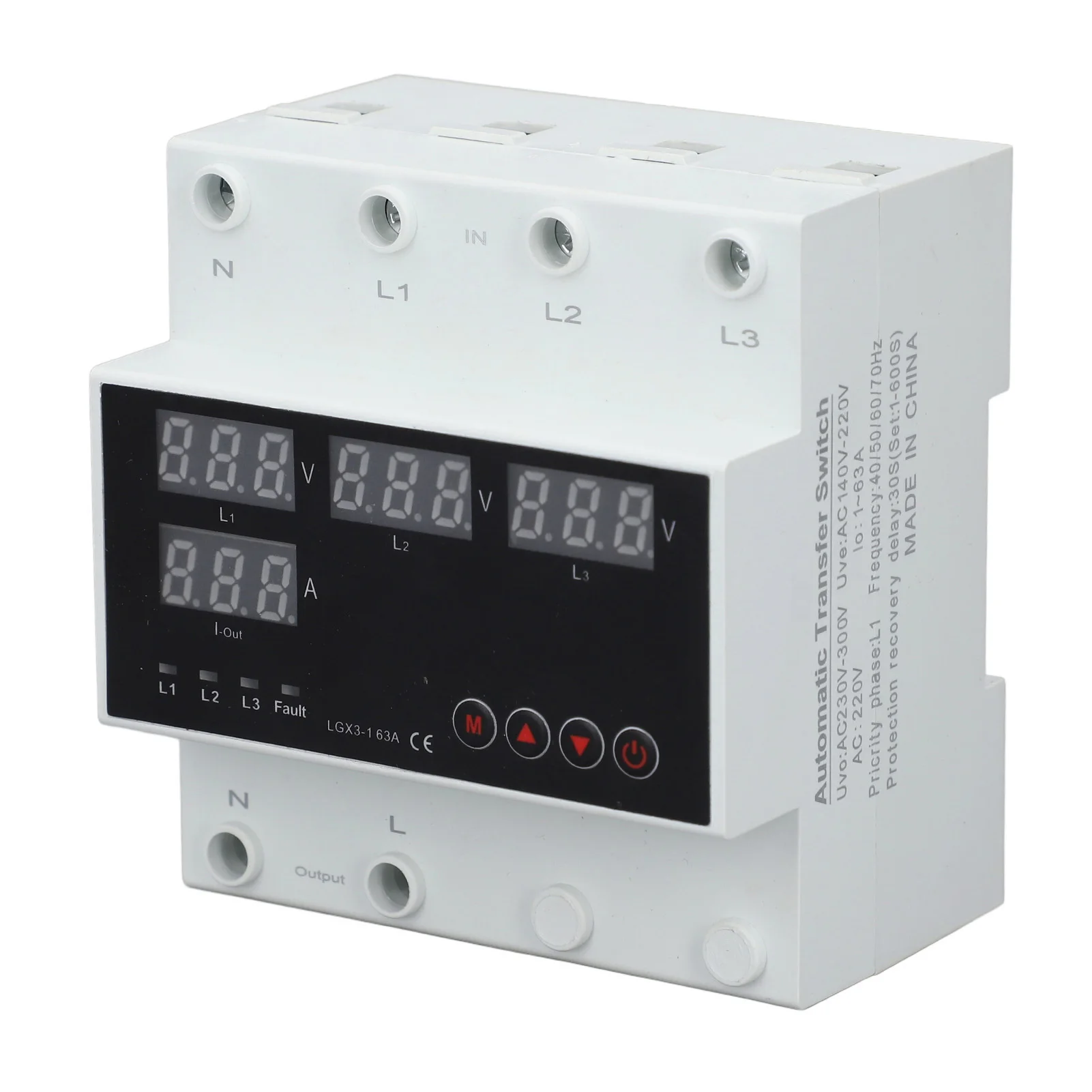 

Automatic Transfer Switch ATS 63A 3PH LED Display Adjustable Voltage Protector for Generator Inverter AC220V(230‑300V Maximum 1