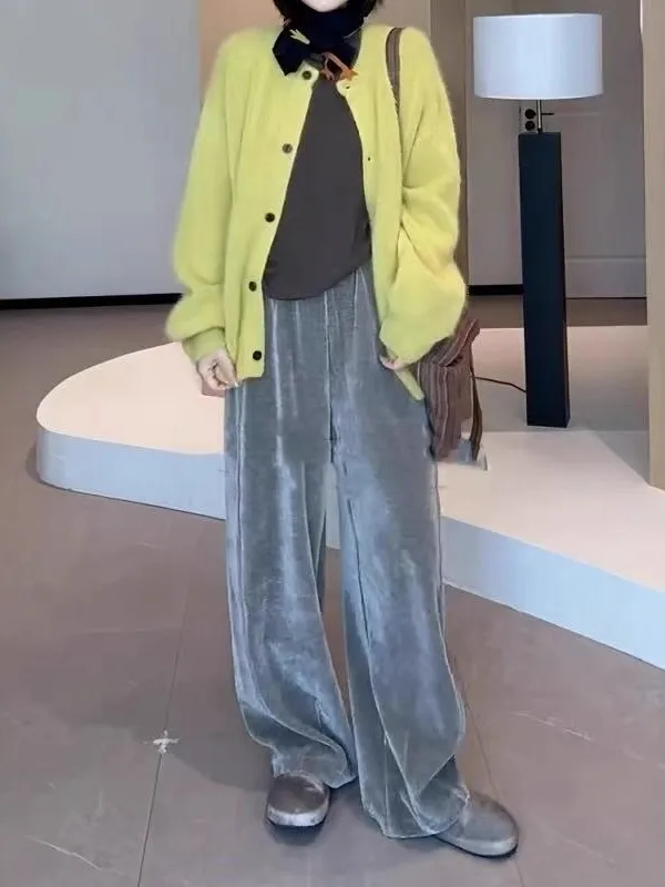 

Женские брюки с высокой талией из вельвета, широкие, осенне-зимние, свободные, повседневные, больших размеров, комфортные, свободного кроя