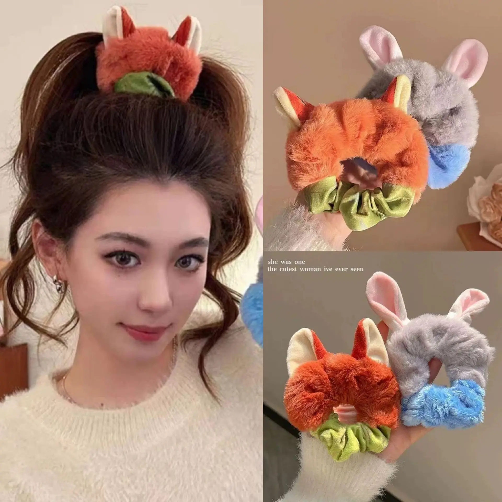 ズートピア2 ジュディ＆ニック ぬいぐるみヘアゴム、女の子向けキュートな漫画風シュシュ、柔らかいゴムバンド、可愛いヘアアクセサリー、スイートスタイル