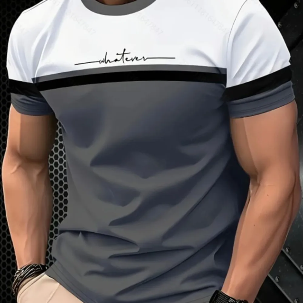 

2026 Men's Casual Color Block T-Shirt Short Sleeve Crew Neck Graphic Tee For Summer Mens Fashion Patchwork Top Daily Wear Tshirt