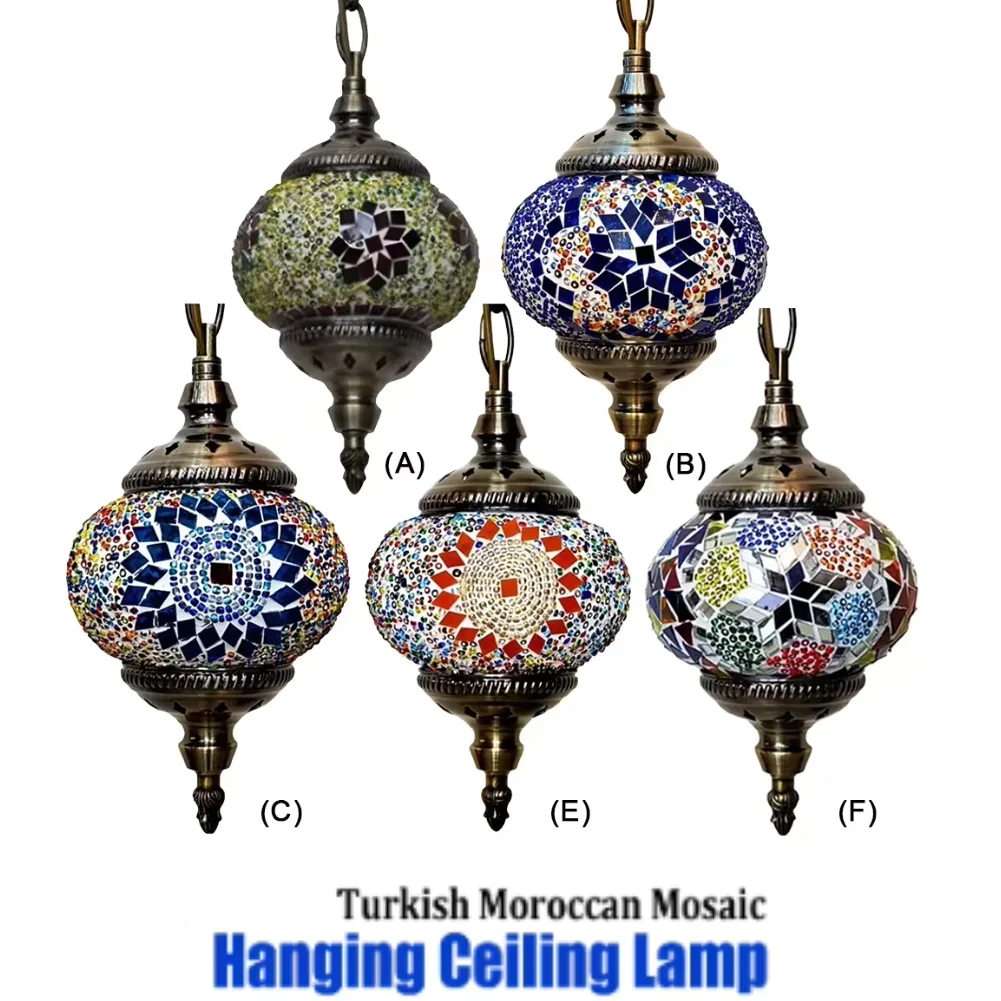Turkish Moroccan Mosaic Hanging Ceiling Lamp E27 Turkish Retro Lighting Restaurant Club Single Head Chandelier Home Decoration
