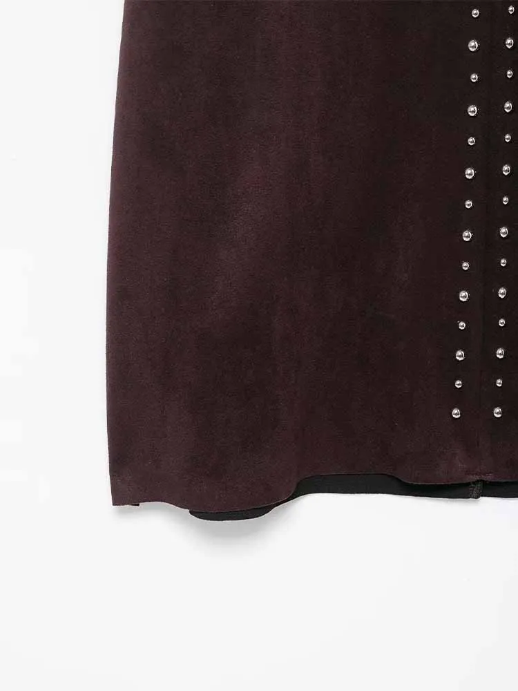 النمط الأوروبي والأمريكي الخريف الوافدين الجدد فستان نسائي بسيط عصري وعصري مع نسيج الصوف وتفاصيل برشام #4