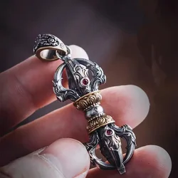 Retro Buddhist Exorcist Vajra Demonic Pestle Pendant Necklace Men's Fashion Cool Jewelry Gift