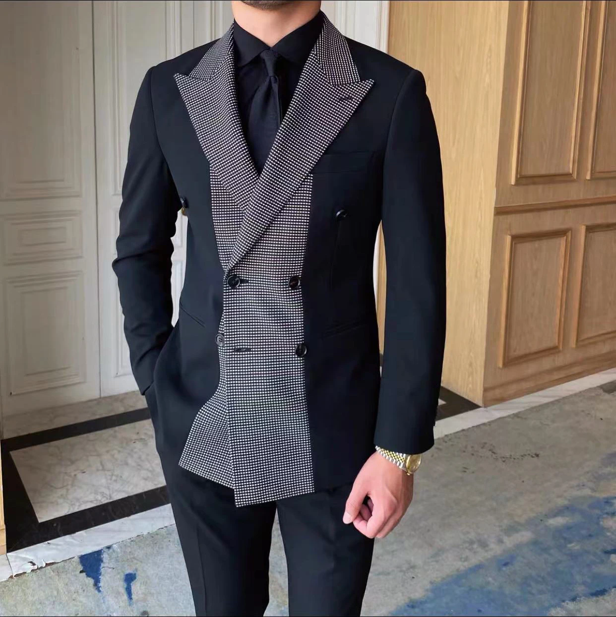 Traje de esmoquin de doble botonadura para hombre, traje de negocios para graduación, el mejor Blazer para hombre, 2 piezas (chaqueta + Pantalones)