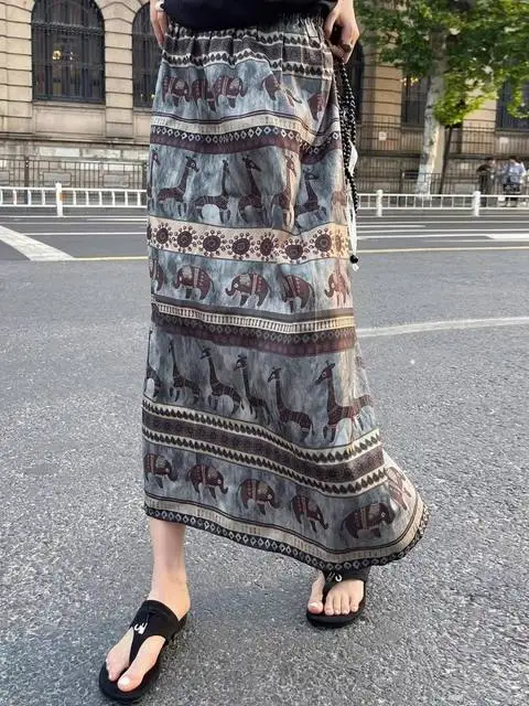 

Faldas Mujer De Moda 2022, юбка с цветочным принтом для женщин, эластичная юбка с высокой талией, свободная юбка-туника, модная винтажная юбка-туника, корейская летняя Saia