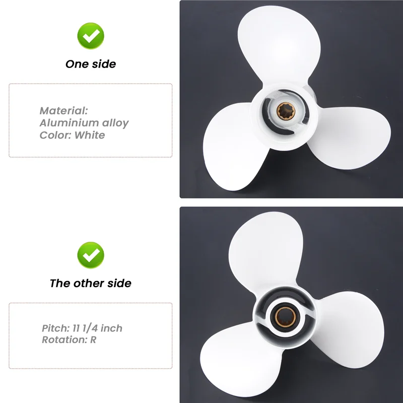 Marine Engine Outboard Propeller 664-45947-01-El 9 7/8 X 11 1/4 For Yamaha 20-30Hp Aluminum Alloy 3 Blade Black 10 Spline Tooth