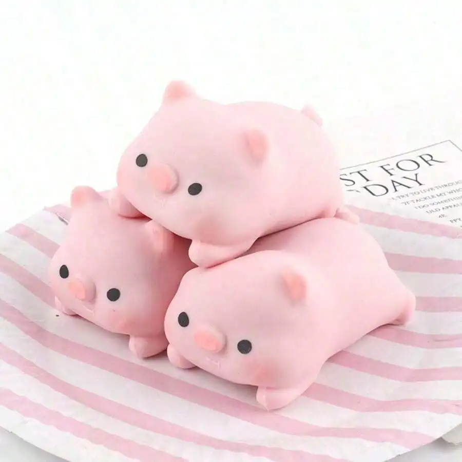 1pc Pink Pig Mochi Squishy Toy, Stretchy Tofu Stress Relief Fidget Ball for Adults & Teens - Detail 1