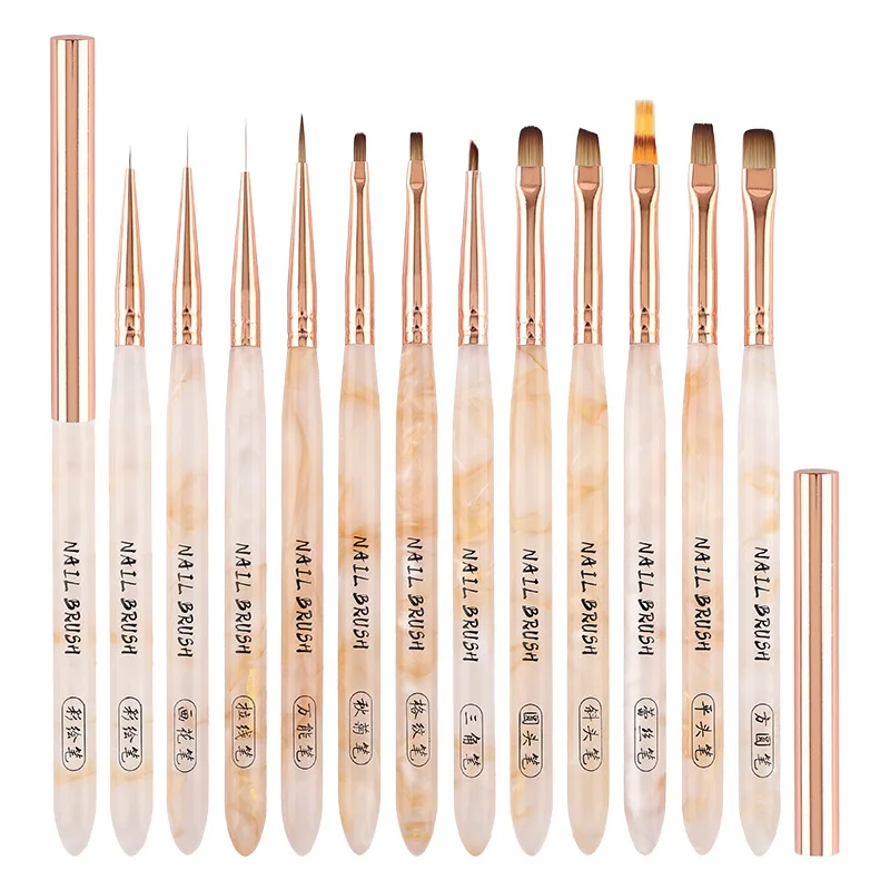 1/12 stks Nieuwe Nail Art Brush Ontwerp Schilderen Polish Gel Brush UV Gel Nail Draw Pen Gereedschap Ronde kop Houten Handvat Metalen Cap