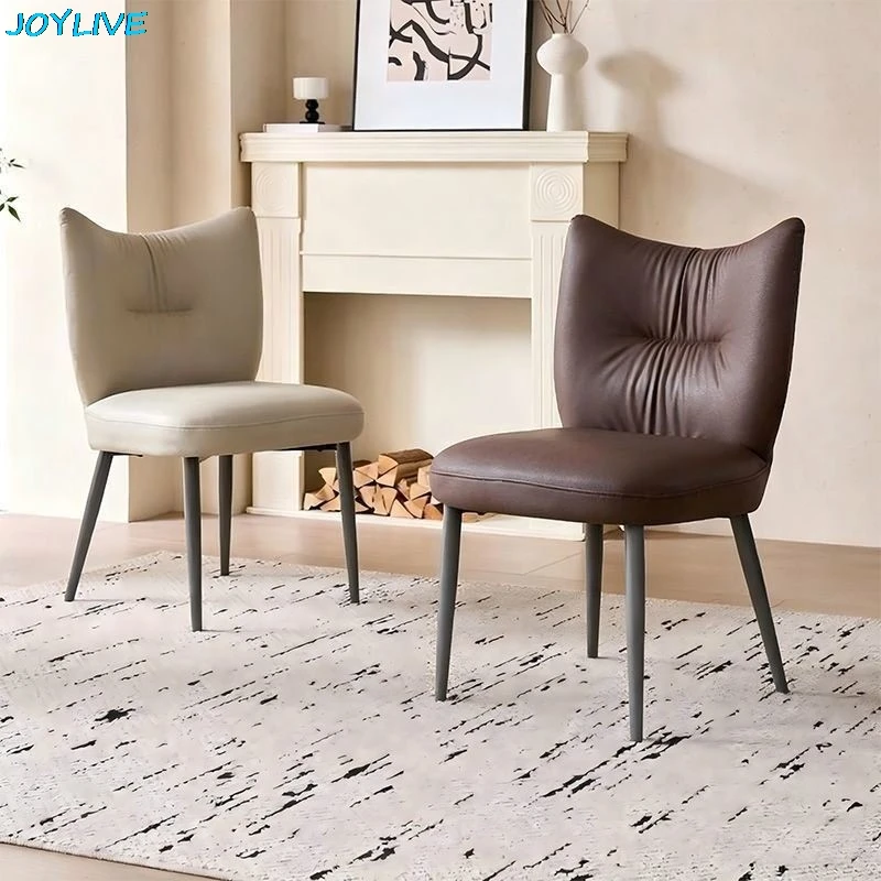 

Joylive Light Luxury Spring Seat Bag Leisure Chair Home Soft Leather Backrest Chair Simple Leather Dining Table Chair New 2025
