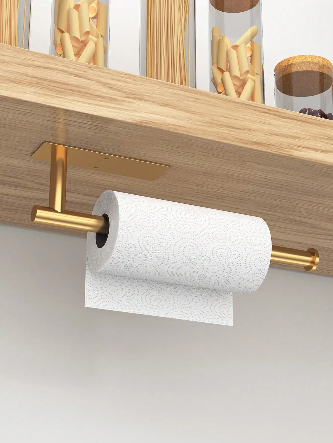 

OBOVAY 1pc Stainless Steel Tissue Paper Holder, Gold Wall-Mounted Household Paper Towel Rack
