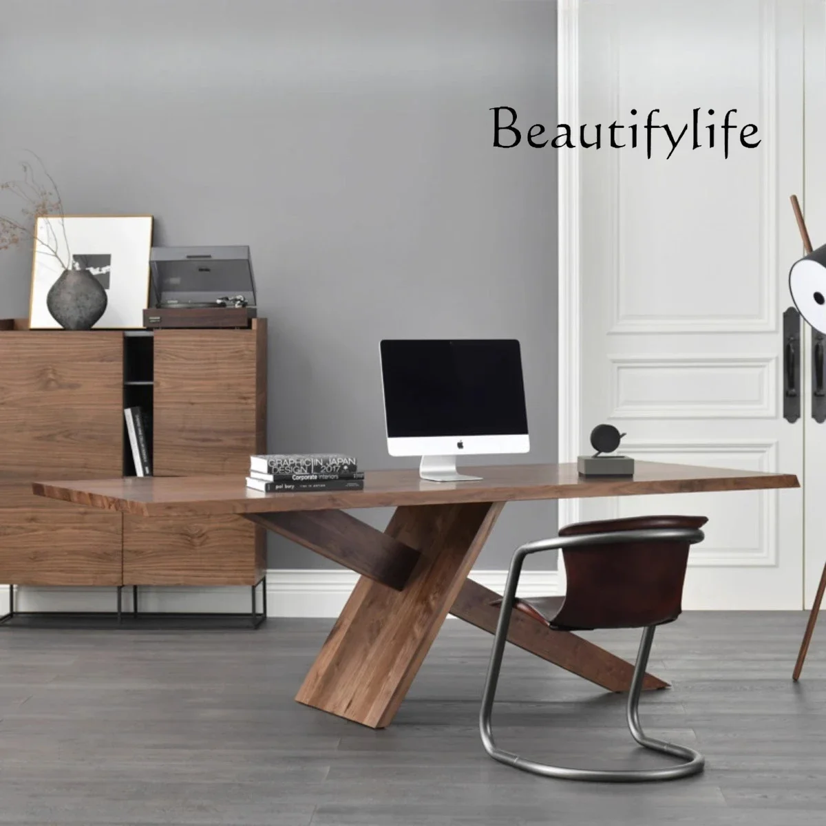 North American black walnut log large board workbench simple modern writing desk style pure solid wood conference table desk