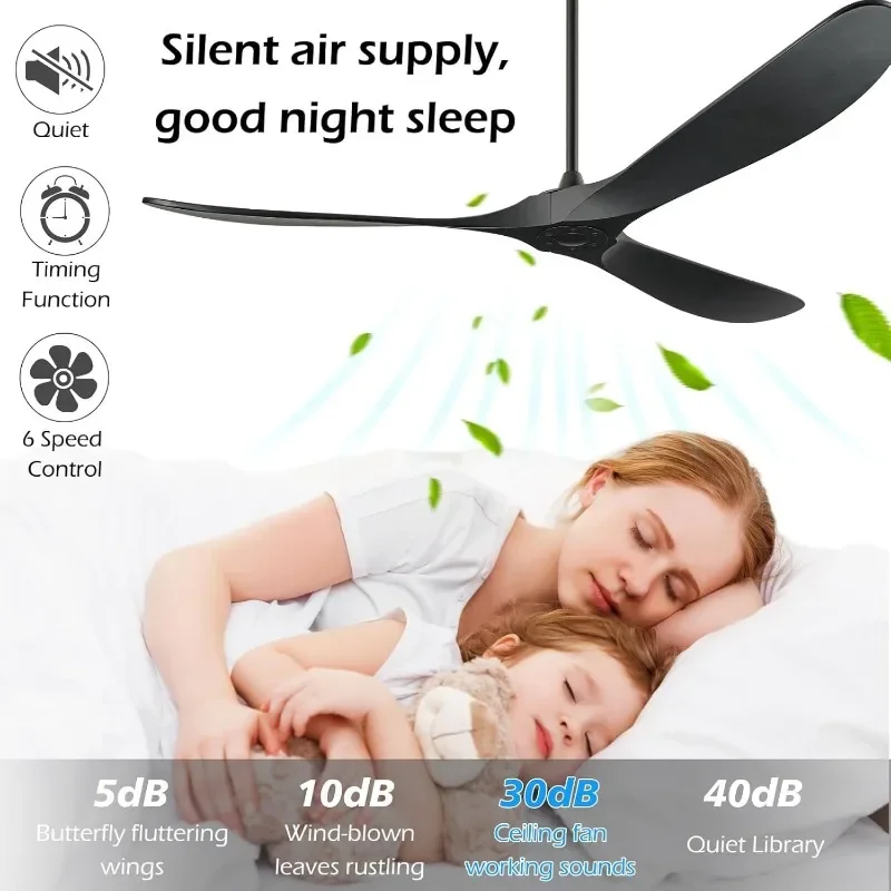 BOOSANT Fans Ceiling Fan  Modern Ceiling Fan Remote Solid Wood Blades Quiet Motor Propeller Ceiling Fan  Patios