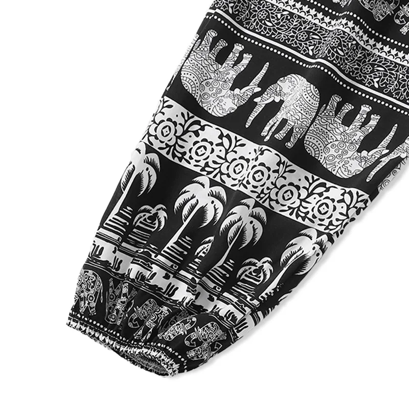 Ladies' spring and summer thin tropical style bamboo tree elephant print casual pants like outdoor sports ankle binding sunscree