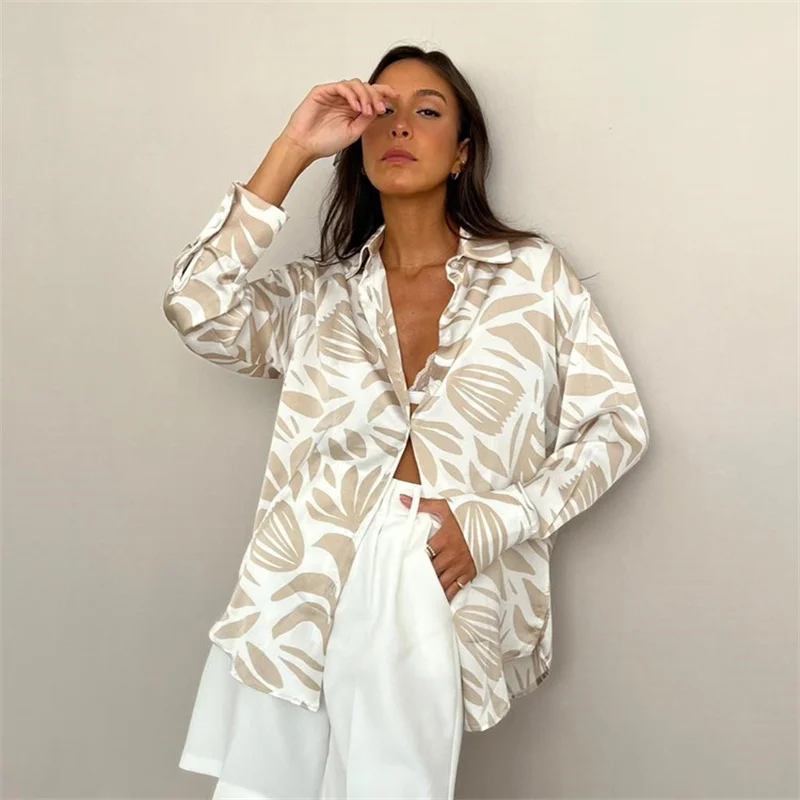 

Fashion Print Oversize Women'S Shirt Elegant Office Satin Blouses Casual Classic Blusa Long Sleeve Top Female Clothing 2023