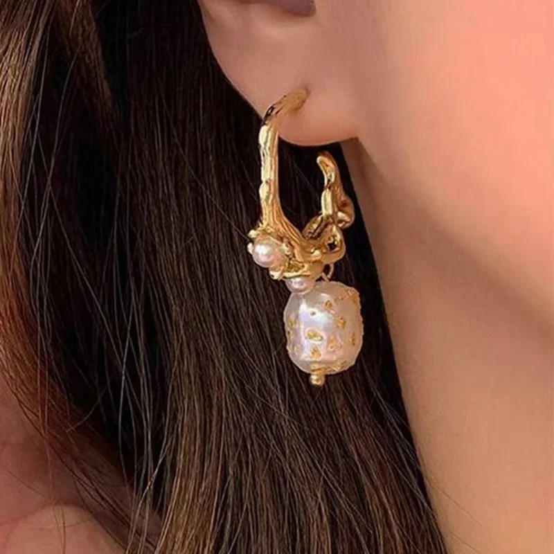 1pair French Style Vintage Luxurious Special-Shaped Faux Pearl C Design Earrings Suitable For Women To Wear On Any Occasion