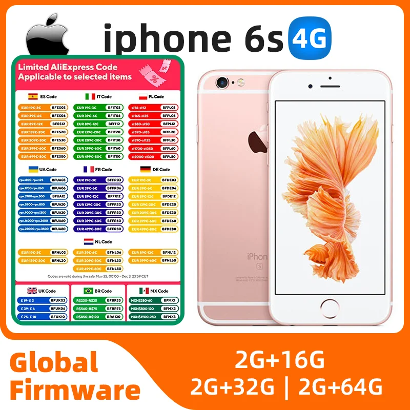 Apple iPhone 6S Smartphone 4,7 "IOS 16/64/128GB ROM 2GB RAM 12.0MP Dual Core A9 4G LTE teléfono móvil usado