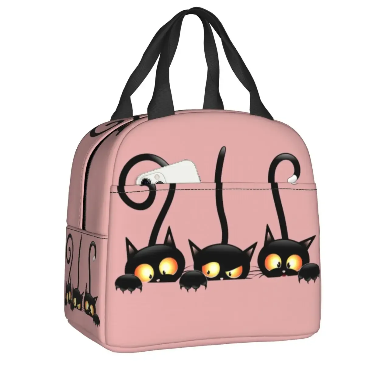 

Black Cats Cartoon Pattern Insulated Lunch Bags for Women Halloween Witch Cat Portable Thermal Cooler Food Lunch Box