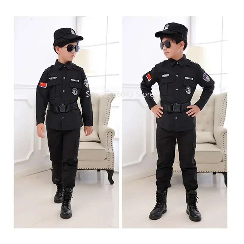 Halloween Bambini Poliziotto Costume Cosplay Ragazzi Ragazze Kid Uniforme della polizia Poliziotti dell'esercito Set di abbigliamento Party Dress Up Gift