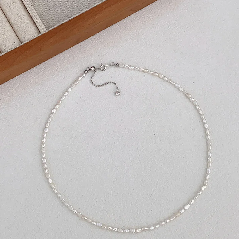 

Dainashi 3-4mm Small Baroque Freshwater Pearl Necklaces for Women 40cm 4cm Extend Chain Adjustable Necklaces Jewelry Gift