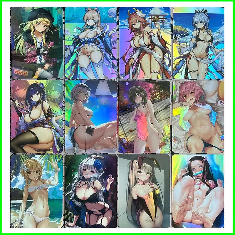 

Anime Characters DIY Collectible Cards Hu Tao Yae Miko Paimon Nahida Laser Flash Card Boys Game Toys Christmas Birthday Presents