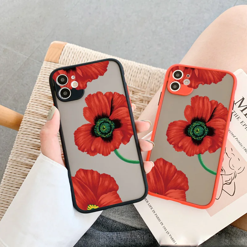 Poppy Flower Bloom Phone Case Black And Red Color For iPhone 15 14 13 12 11 Pro Max Mini 15 14 7 8 Plus SE2 X XR XS Cover Funda