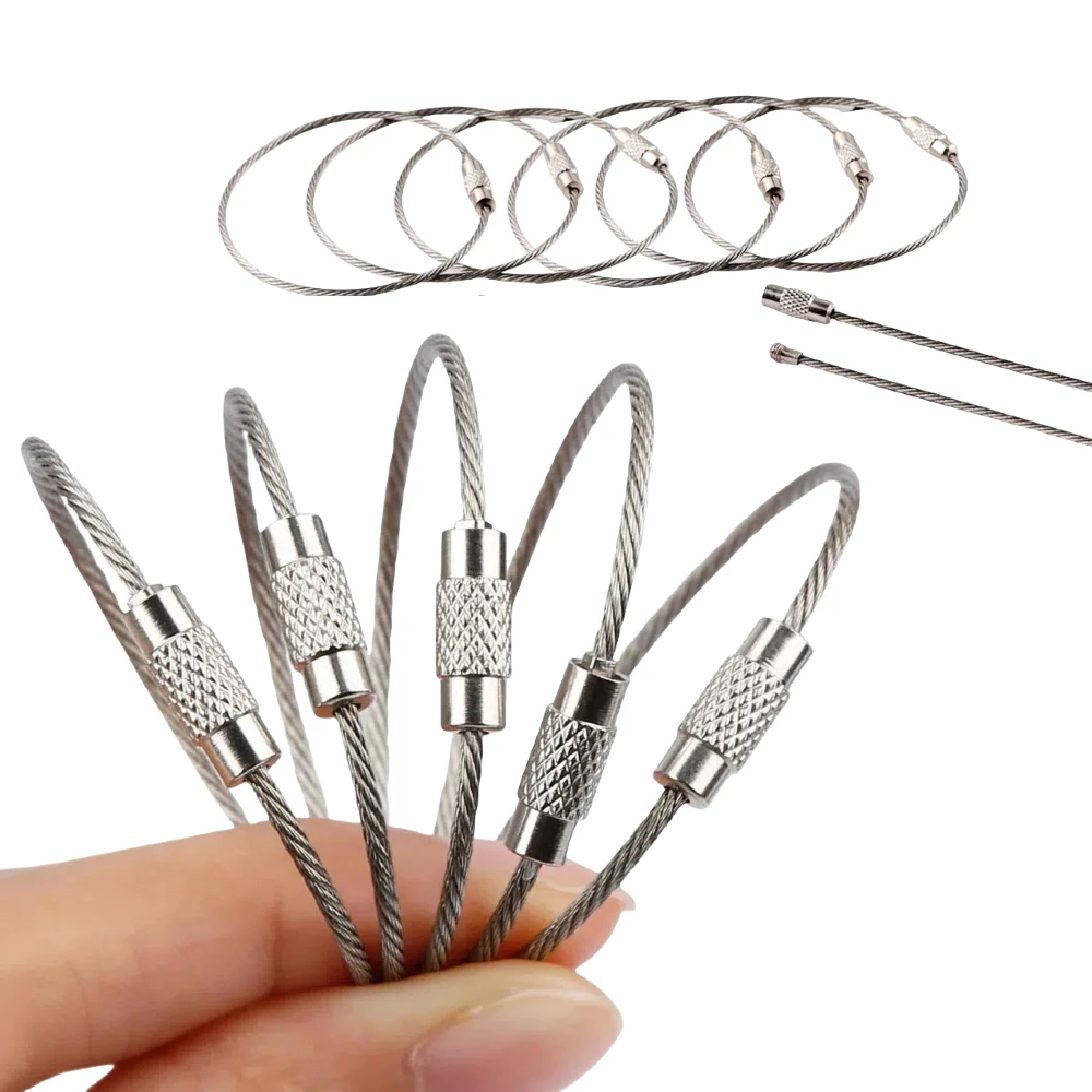10 Uds cuerdas de alambre de acero, tornillos, cuerdas de bloqueo, llaveros, hebillas de escalada, llaveros de cables, anillos para senderismo al aire libre