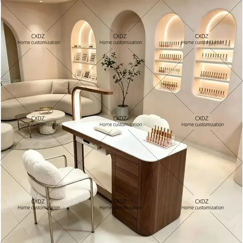 XXOpening Ceremony Mira  Wood Curved Manicure Table With Draws For Beauty Nail Salon