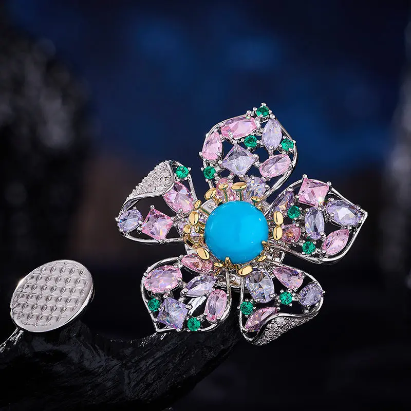 

Elegant Micro-inlaid Zircon Flower Magnetic Buckle Brooch, Stylish Suit Coat Accessory Corsage