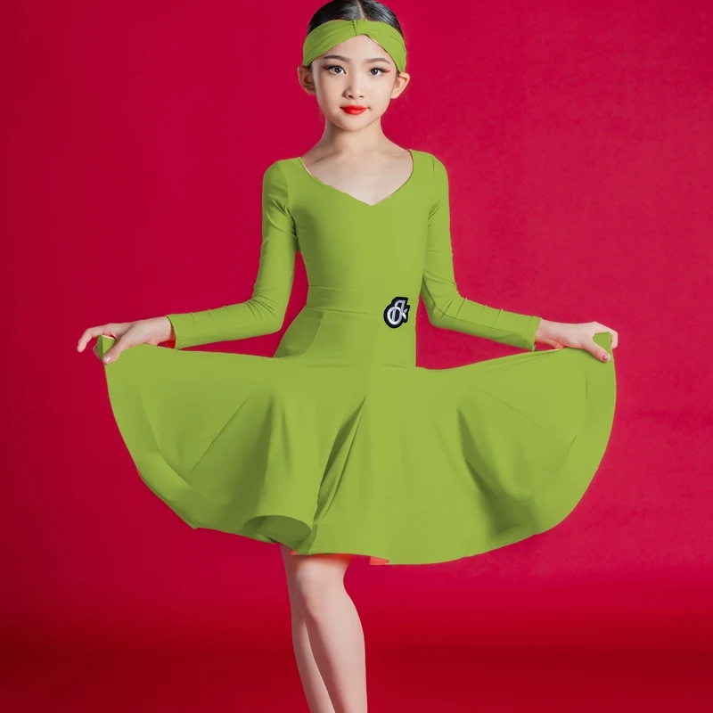 2025 haut à manches longues jupe en arête de poisson robe de danse latine Chacha Rumba danse filles Performance Costumes costume de compétition DQL11578