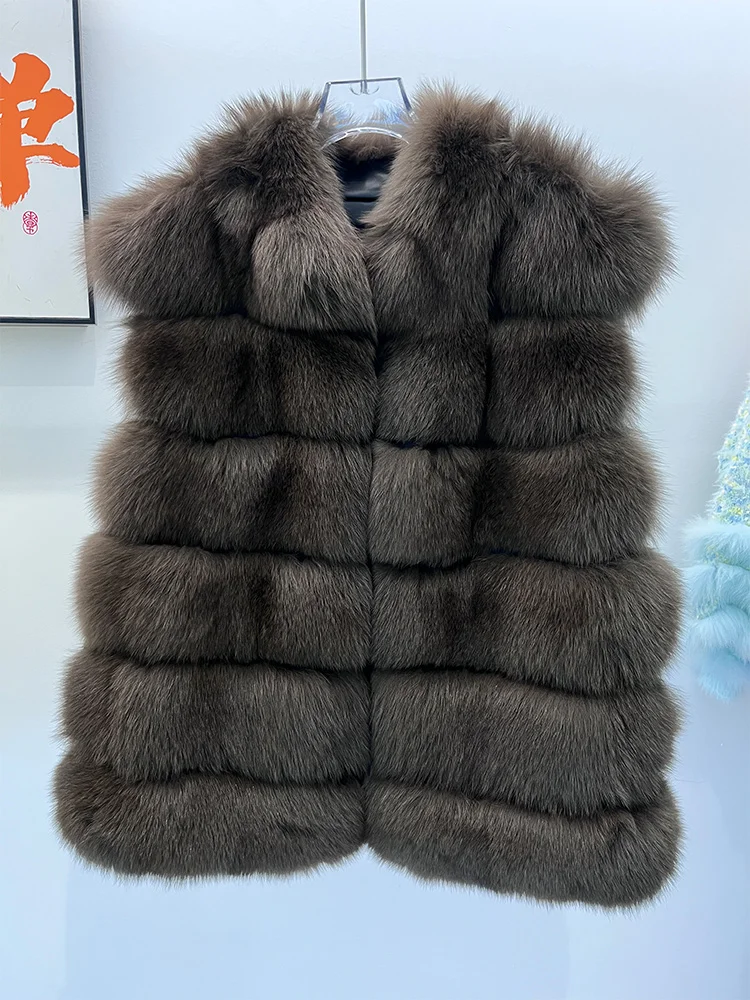 

Winter Women High Quality Luxury Real Fur Coat Jacket Natural Fox Fur Vest Real Sheepskin Leather Thick Warm Overcoat