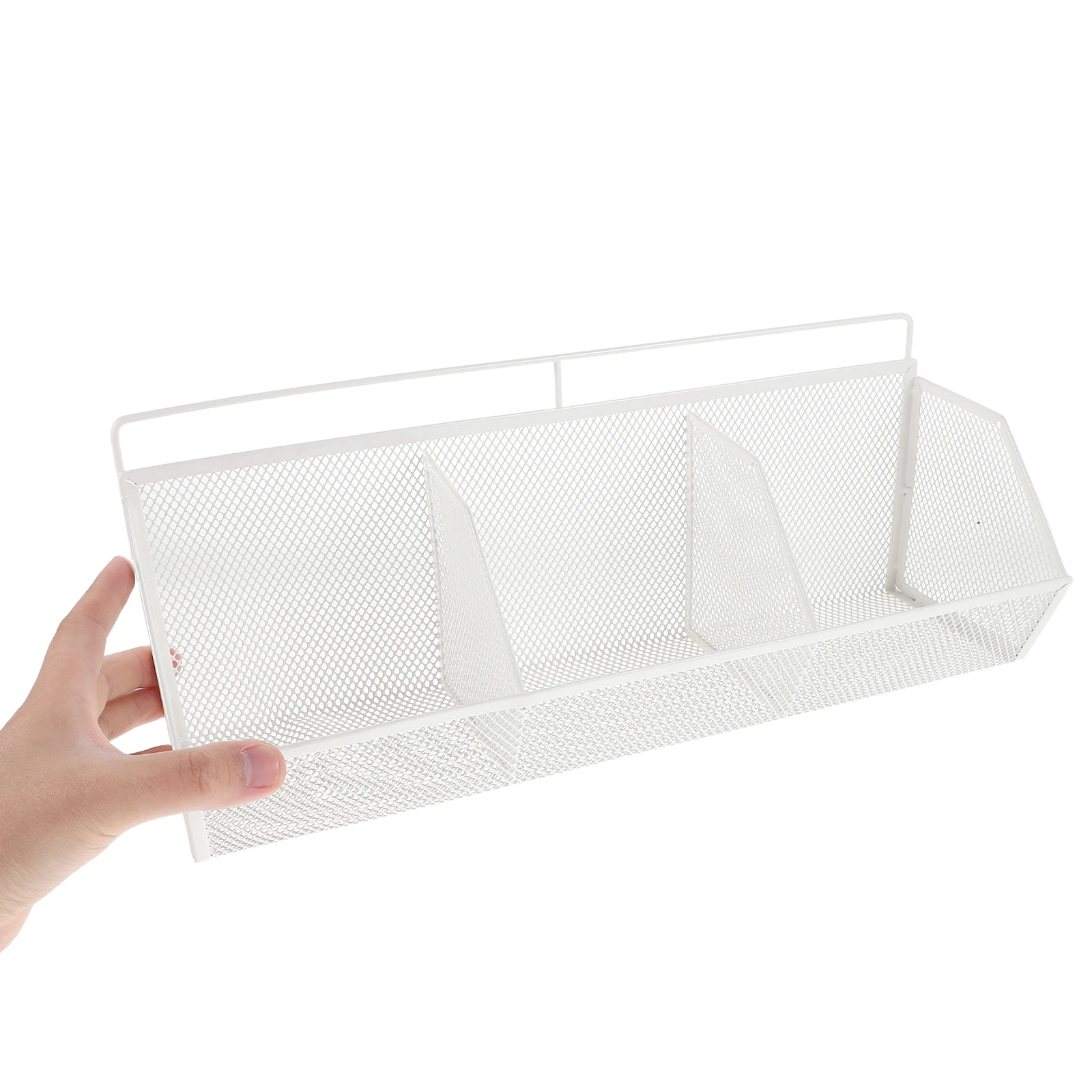 Wire Mesh Desktop Organizer File Box Slanted Compartments Document Holder Pen Paper Clip Notepad White Space-Saving Office