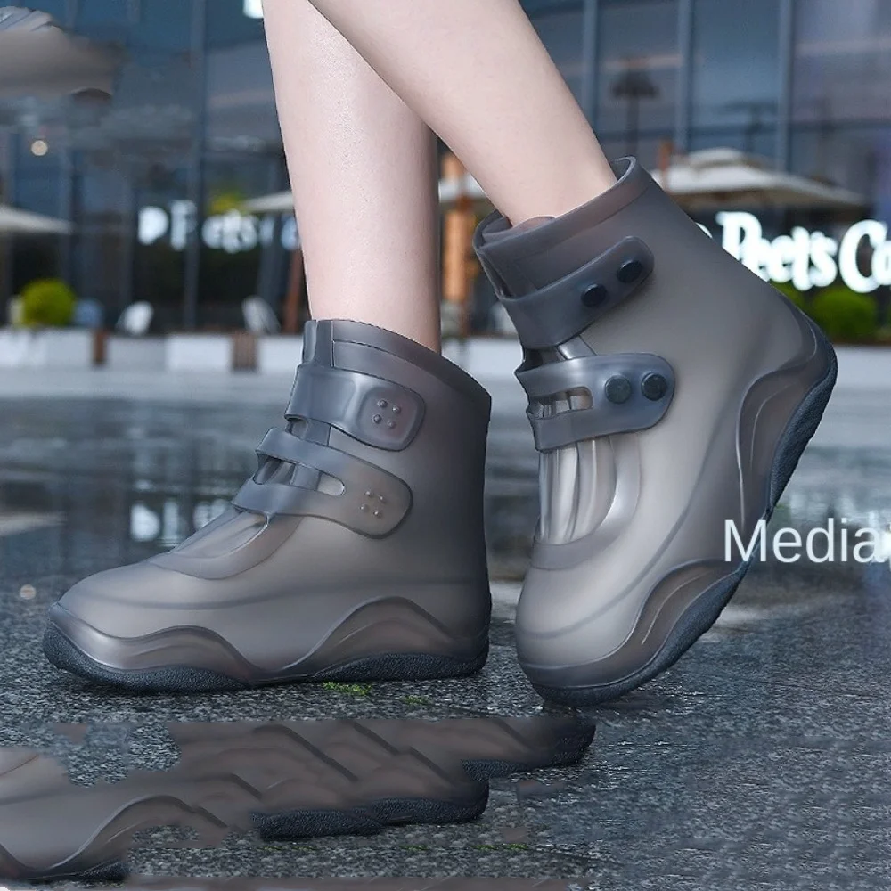 1 Pair Anti Skid Rain Boots Button High Elastic Waterproof Silicone Shoes Reusable Durable Shoe Covers Unisex