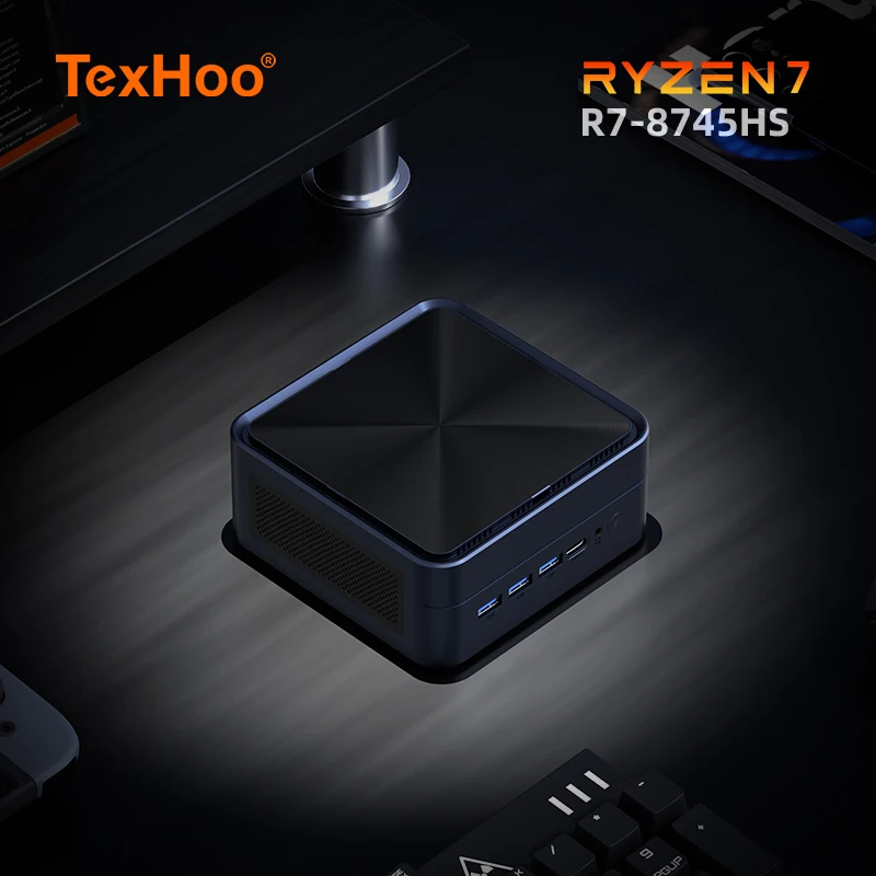 AittactXTexHoo 미니 PC AMD R7 8745HS 7840HS 7735HS R5 6600H DDR5 NVMe 듀얼 HDMI DP 4K Wifi6 데스크탑 게임용 컴퓨터