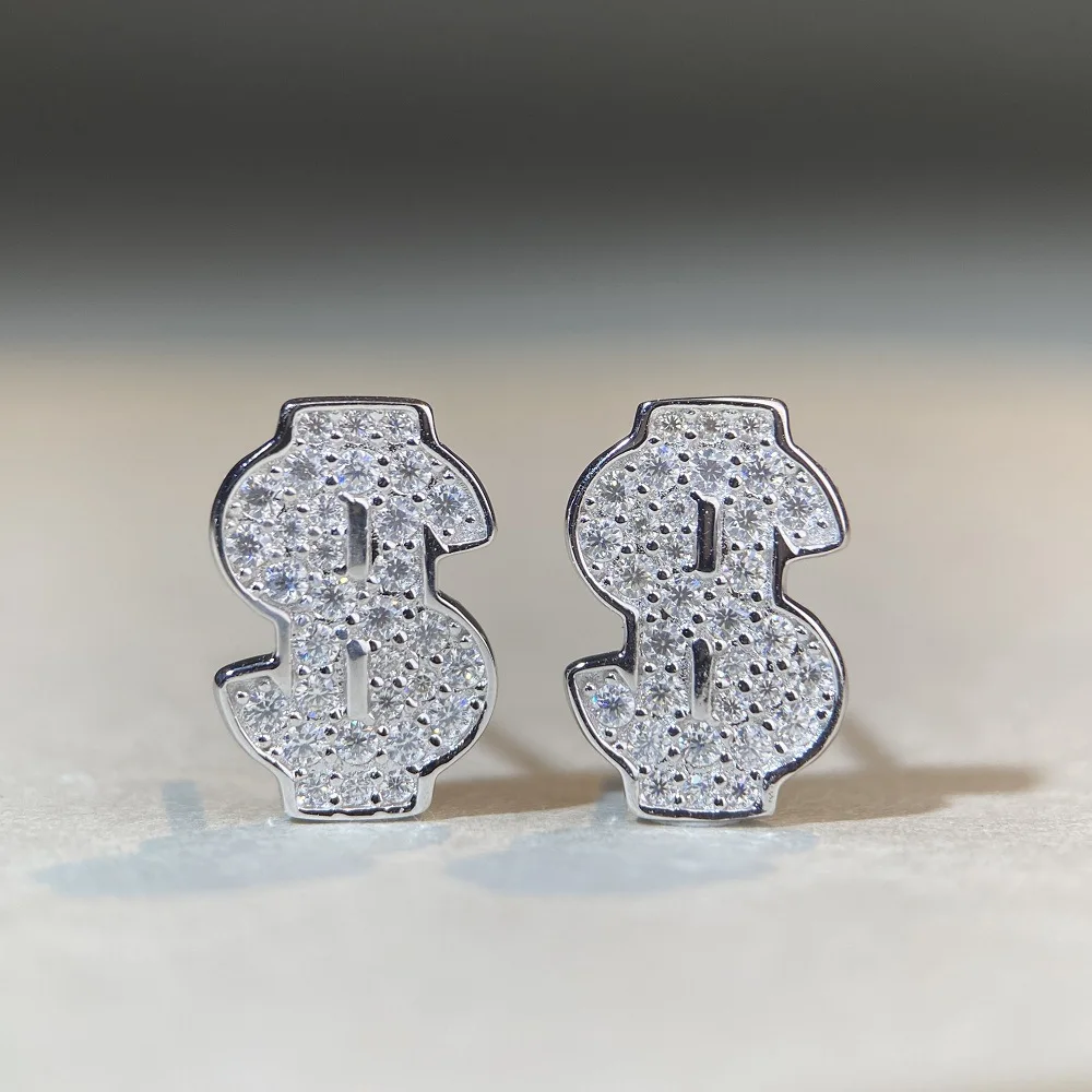 

Популярные в Европе и Америке серьги-гвоздики из стерлингового серебра S925 с муассанитом в стиле хип-хоп, серьги в форме монеты-доллара.