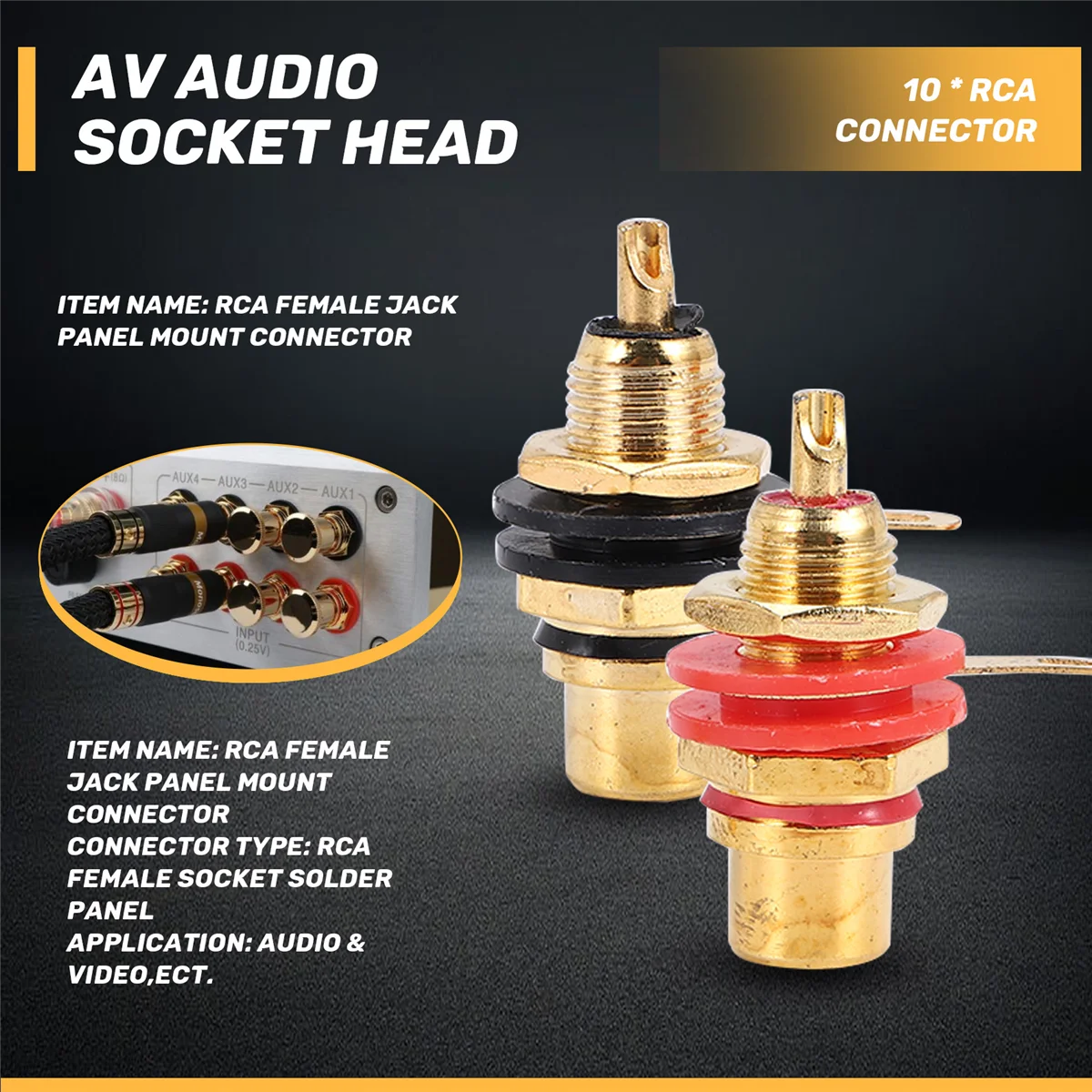 FLLF 10 unids/lote conector RCA conector hembra chapado en oro conector de cable de soldadura chasis de montaje en Panel RCA