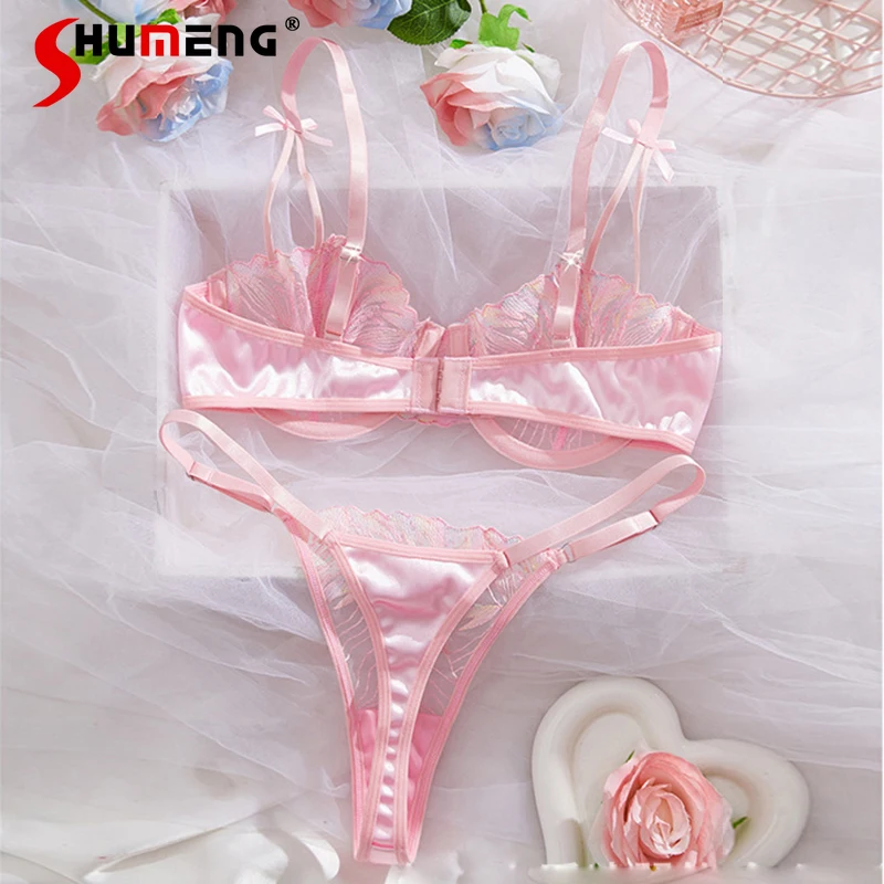 European American Sexy Lingerie Set Women Temptation Embroidery Ultra Thin Bra Set Female Underwire Push Up Intimates Suits