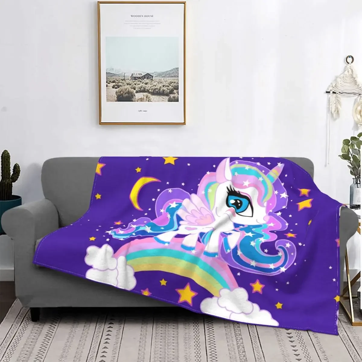 

Unicorn Horse Magical Art Blanket Fleece Printed Pastel Multi-function Ultra-Soft Throw Blankets for Home Office Quilt