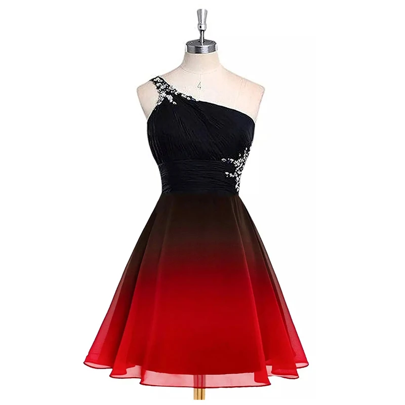 

GUXQD One-Shoulder Homecoming Dresses Junior Graduation Sparkly Beading Chiffon Short Princess Cocktail Prom Party Gowns