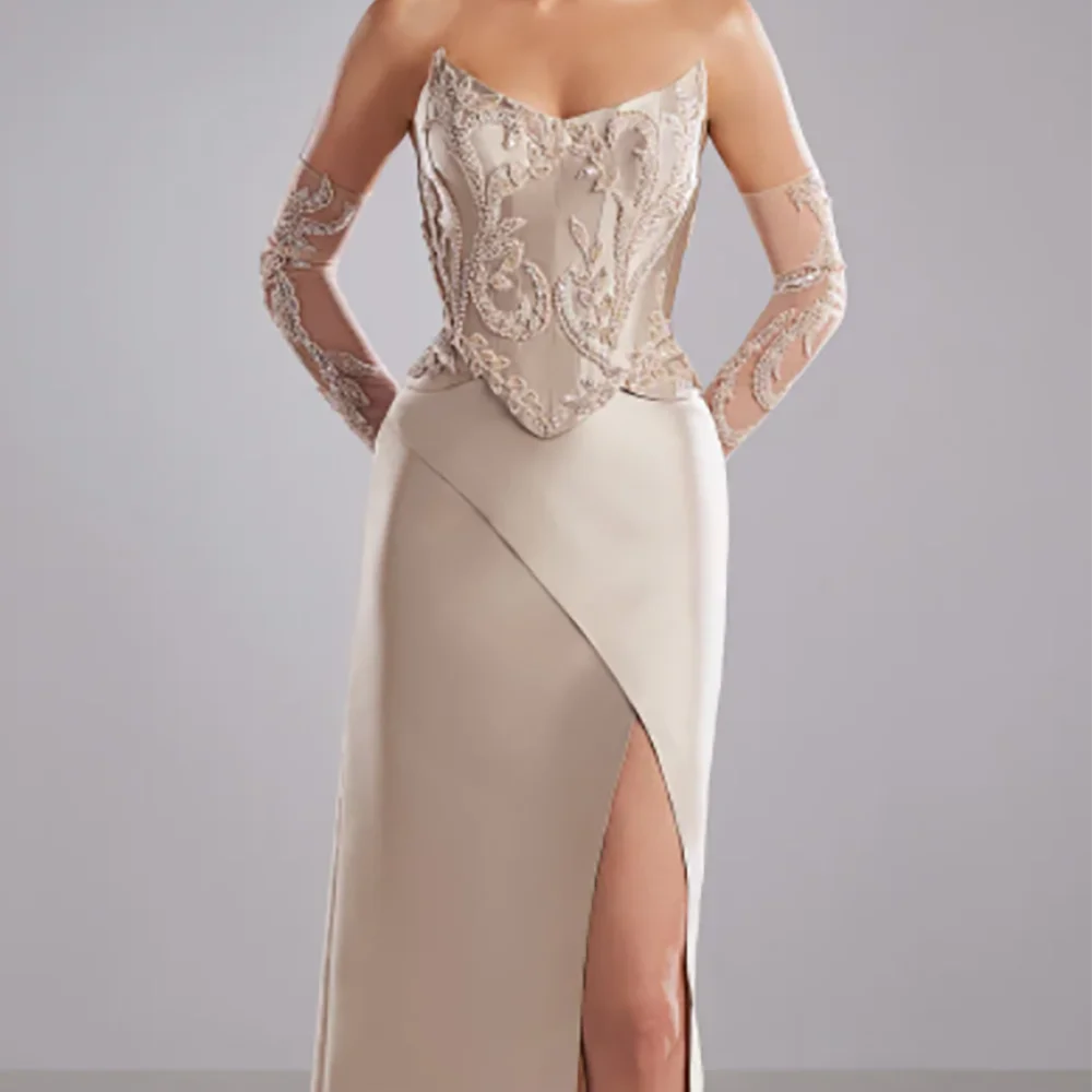 

Элегантные прямые вечерние платья без бретелек с аппликацией без рукавов, вечерние платья для дня рождения, выпускного вечера по индивидуальному заказу