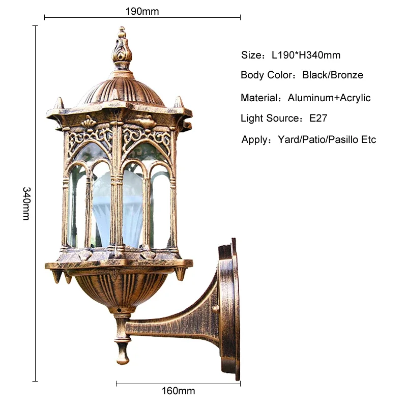 Imagem -06 - Retro Exterior Impermeável Antiferrugem Lâmpada de Parede Garden Gateway Sconce Pátio Corredor Villa Bra Residencial Varanda Luzes E27