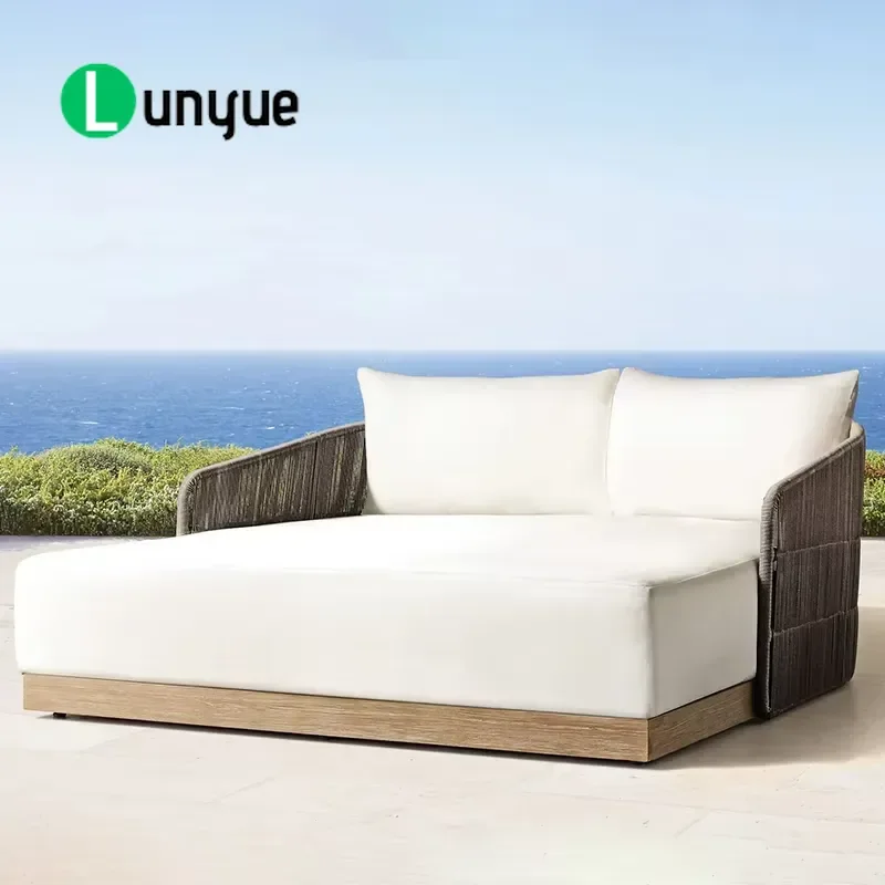 Luxury Teak Outdoor Furniture All Weather Garden Pool Loungers Sun Bed Sofa for Terrace Beach Swimming Area Durable Comfort