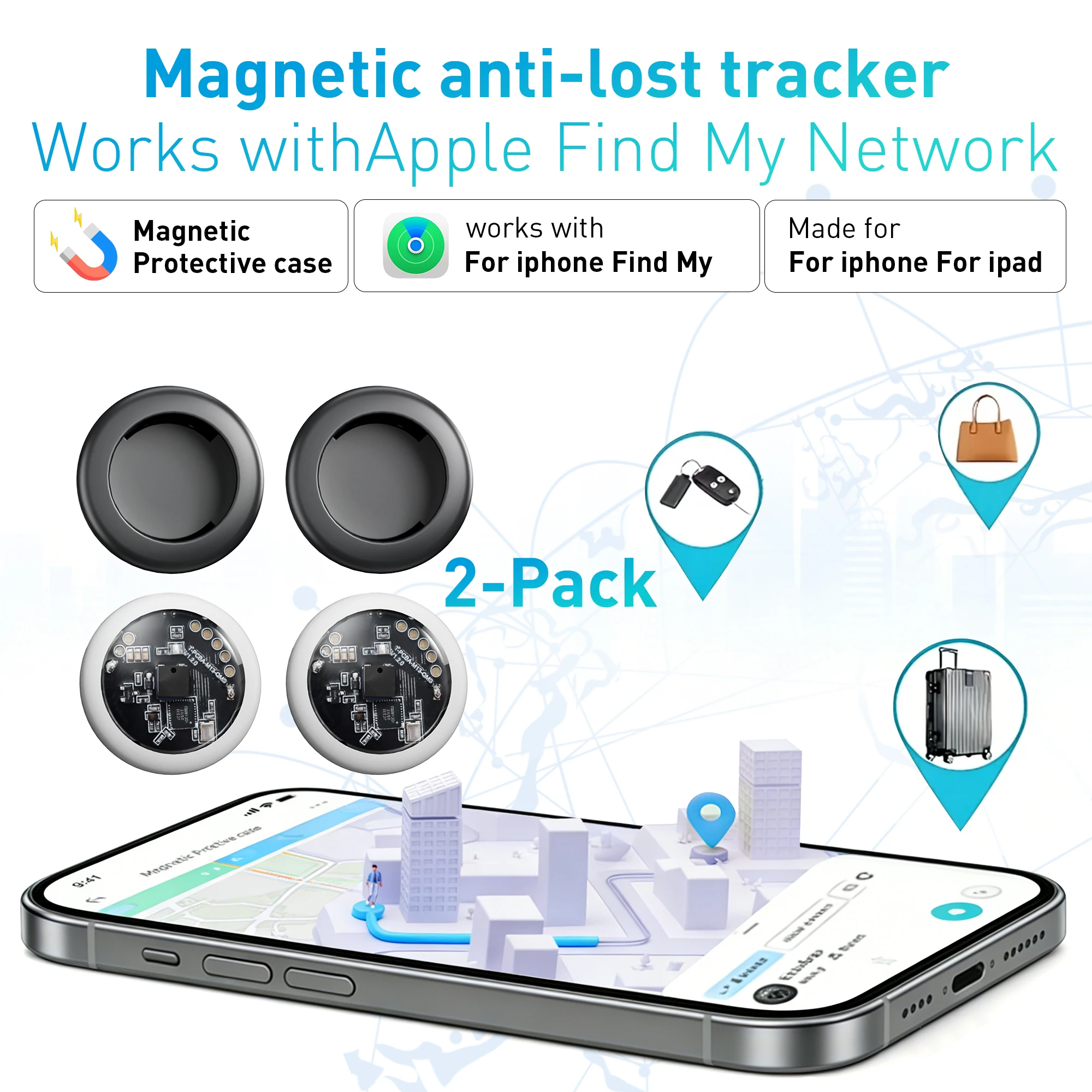 

Набор из 2 прочных магнитных силиконовых защитных чехлов для GPS-трекеров Apple AirTag, которые можно крепить к любым железным предметам.