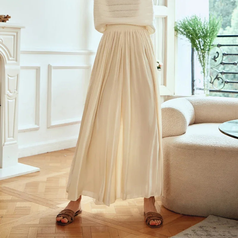 OLrain Women's Pant Skirts 2025 Autumn French Style Solid Casual Wide-leg Pants Elastic High-waist  Swing Trousers O24CK83810