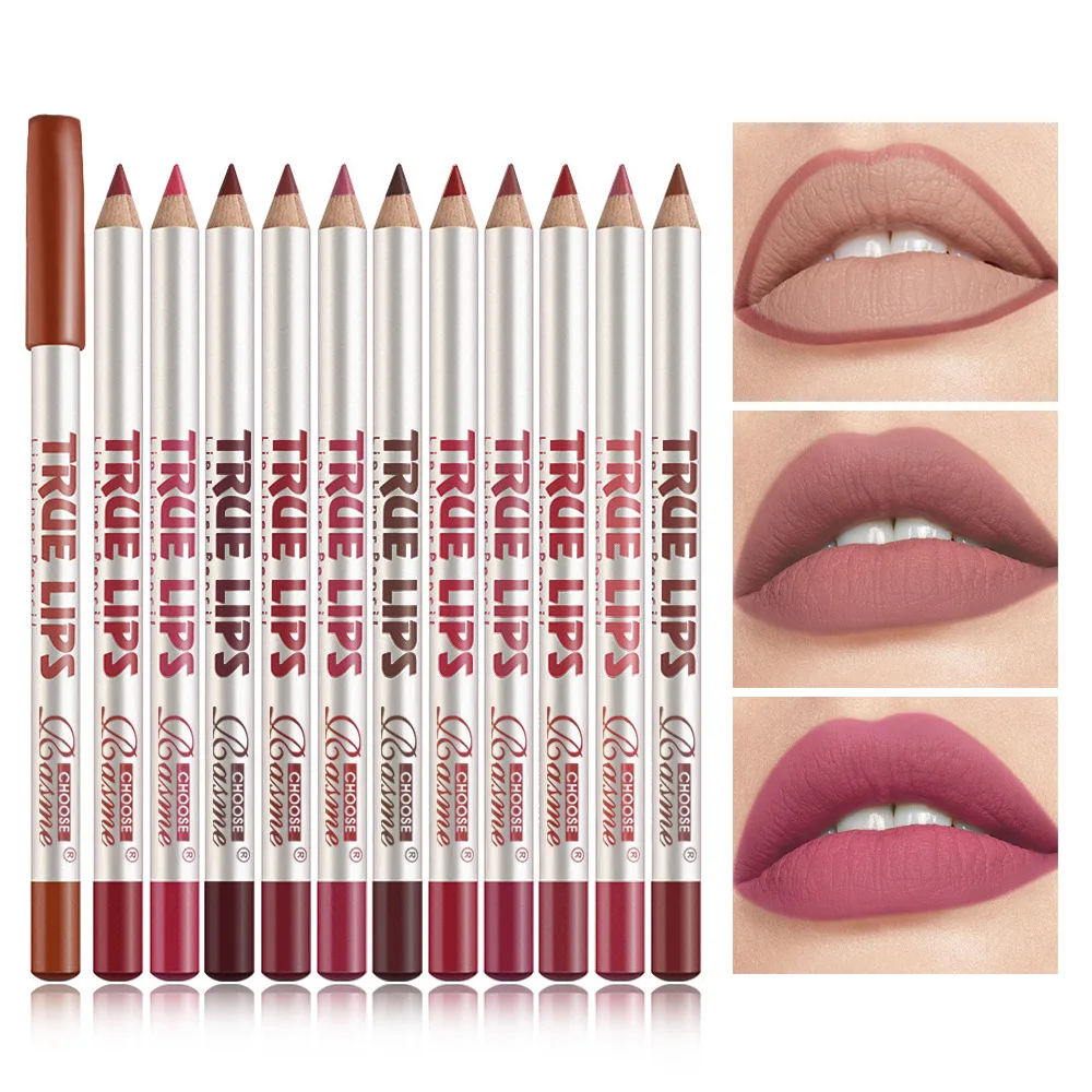 12pc Lip Liner Pencil Set, Long-Lasting Smudge-Proof Nude Colors, Smooth Matte Finish