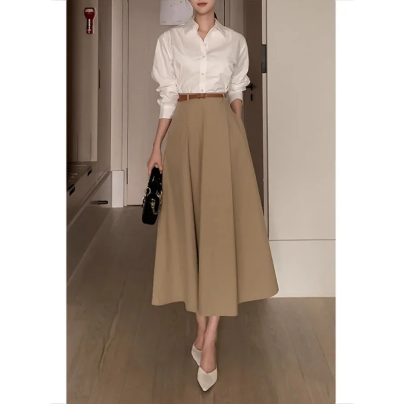 Big Hem Skirt Women2024Autumn and Winter New Popular High Waist CoveraLine Skirt Commuting Figure Flattering Medium Length Umbre