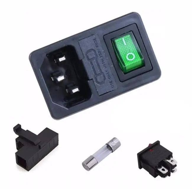 square Red Light Power Rocker Switch Fused IEC 320 C14 Inlet Power Socket Fuse Switch Connector Plug 10A 250V B2C 4