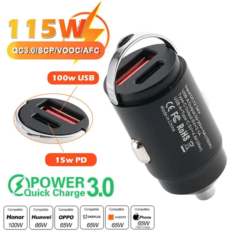 200W QC3.0 PD Car Charger 5A Fast Charing 2 Port 12-24V Cigarette Socket Lighter Car USBC Charger for iPhone Power Adapter A4C4