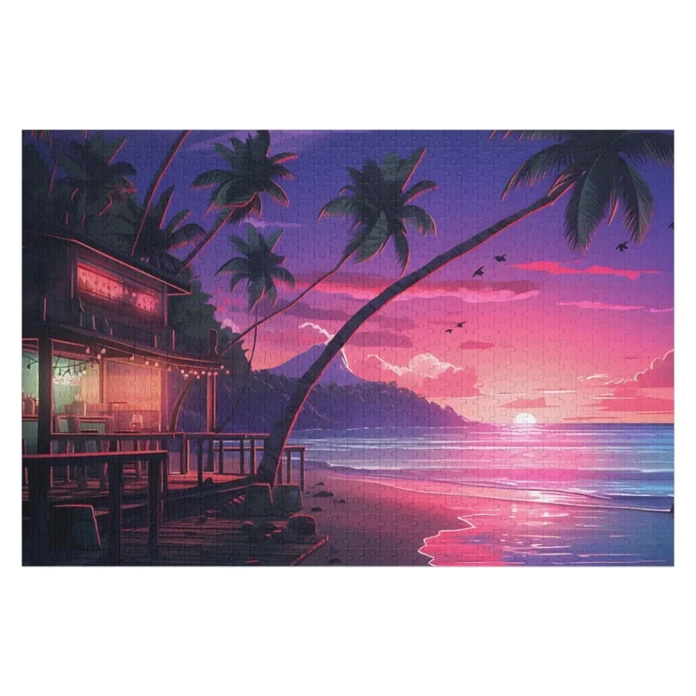 

A neon-lit beach scene Jigsaw Puzzle Custom Jigsaw Personalized Baby Object Works Of Art Personalized Photo Gift Puzzle