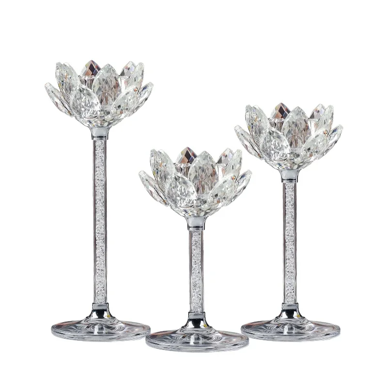 Creative Silver Lotus Romantic Candlelight Dinner Prop Crystal Glass Candlestick Western Restaurant Home Decoration Ornament