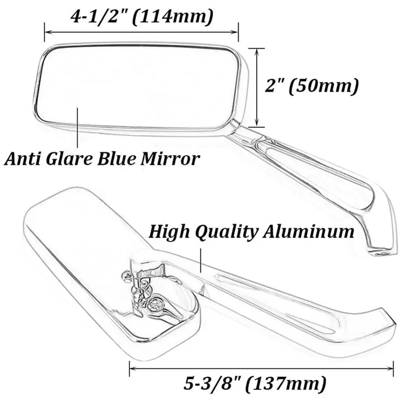Espejos retrovisores para manillar de motocicleta, rectángulo, cuadrado negro, cristal azul ahumado, 8mm/10mm, espejo lateral Universal, accesorios
